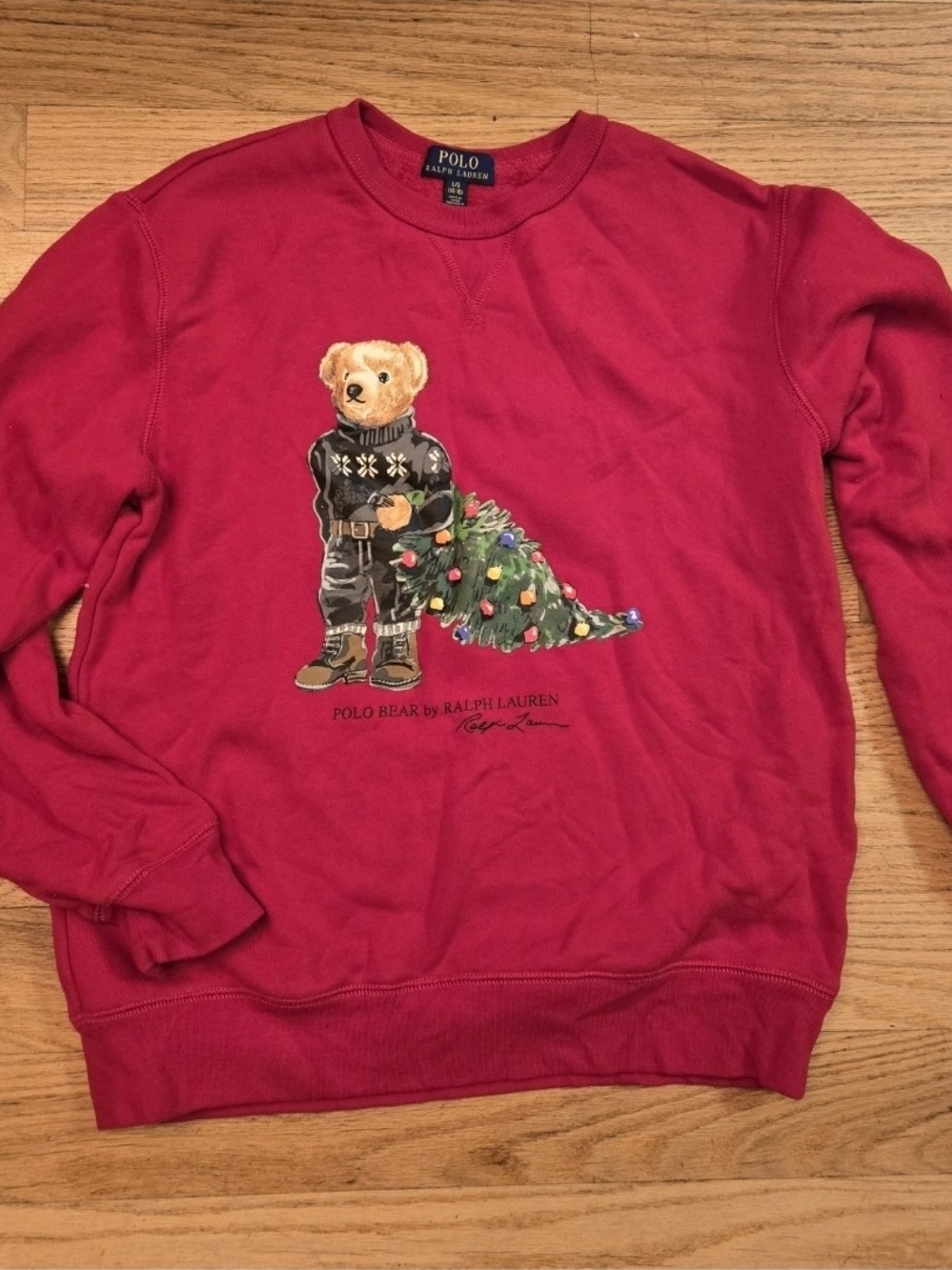 Polo Ralph Lauren Boys Polo Bear Christmas Tree Sweatshirt Red Size L 14-16